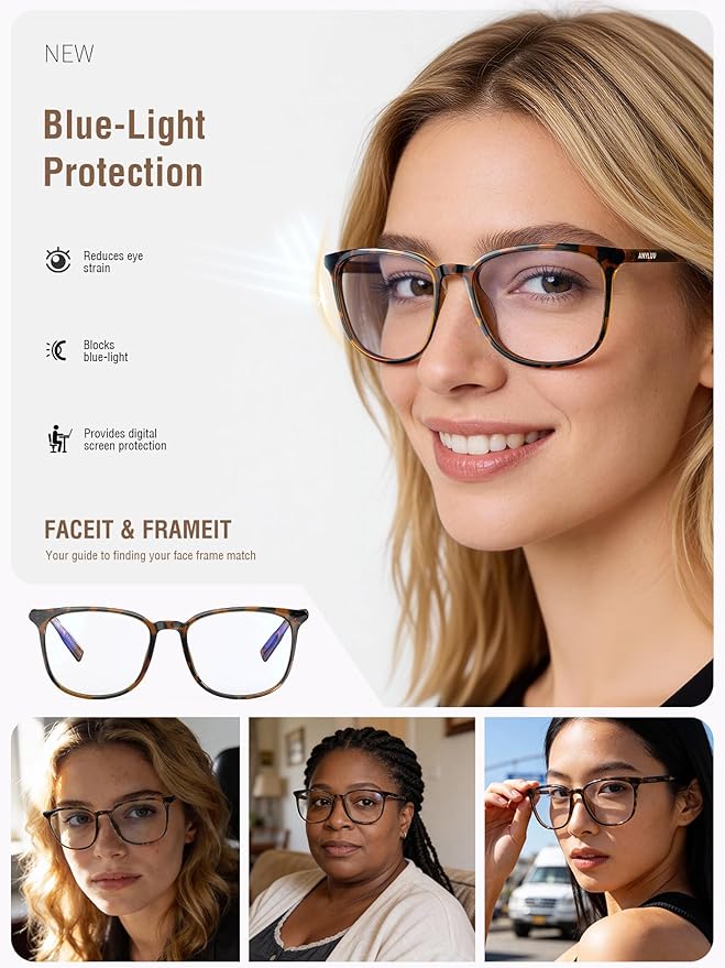 ANYLUV Blue Light Glasses for Woman Men, Womens Blue Light Blocking Glasses Computer Glasses Anti Eyestrain AN161-2EP