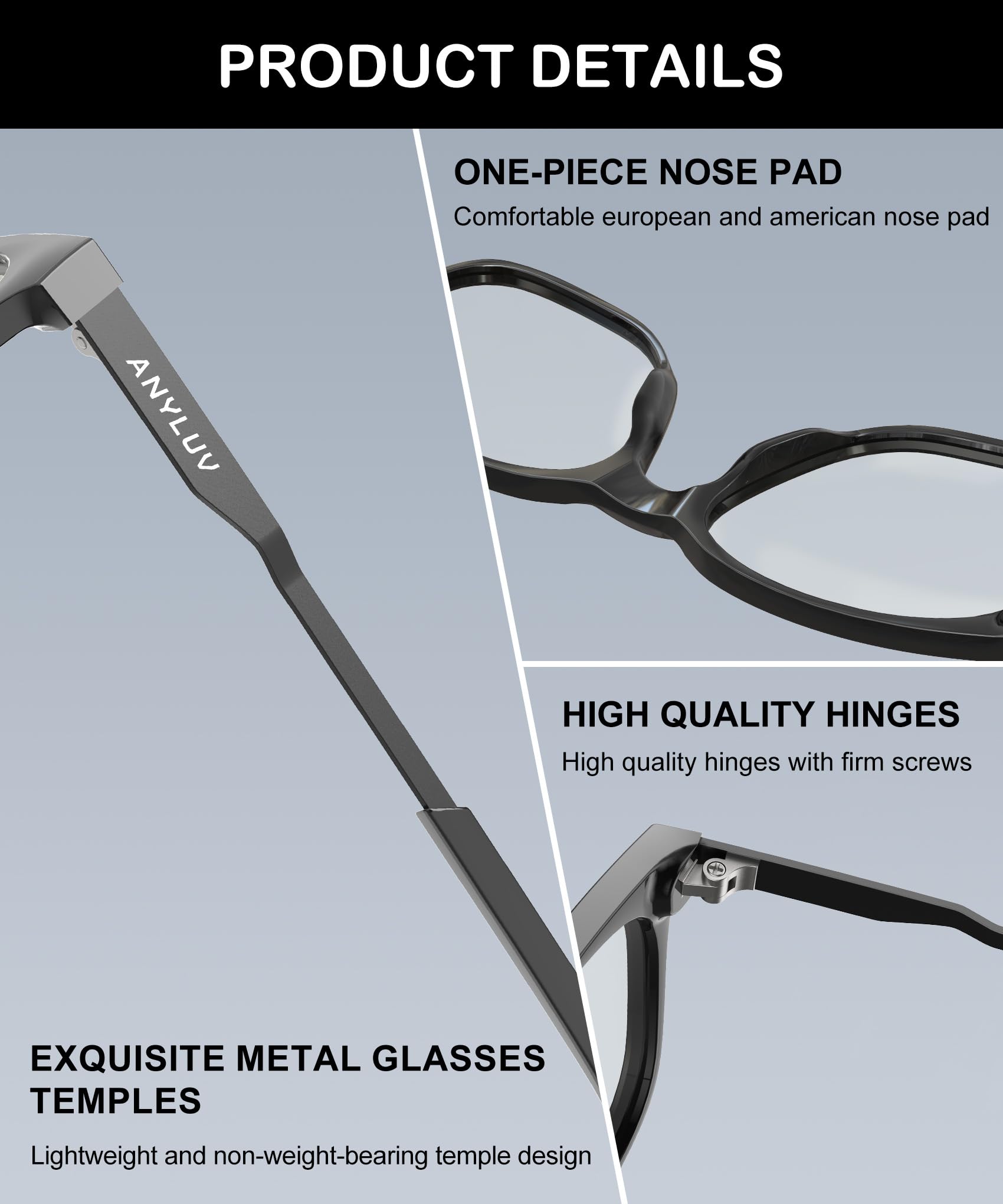 ANYLUV Blue Light Glasses for Men, Lightweight Computer Gaming Glasses, Stylish Anti Eyestrain Blue Light Blocking Men(WMAN114-2EP)