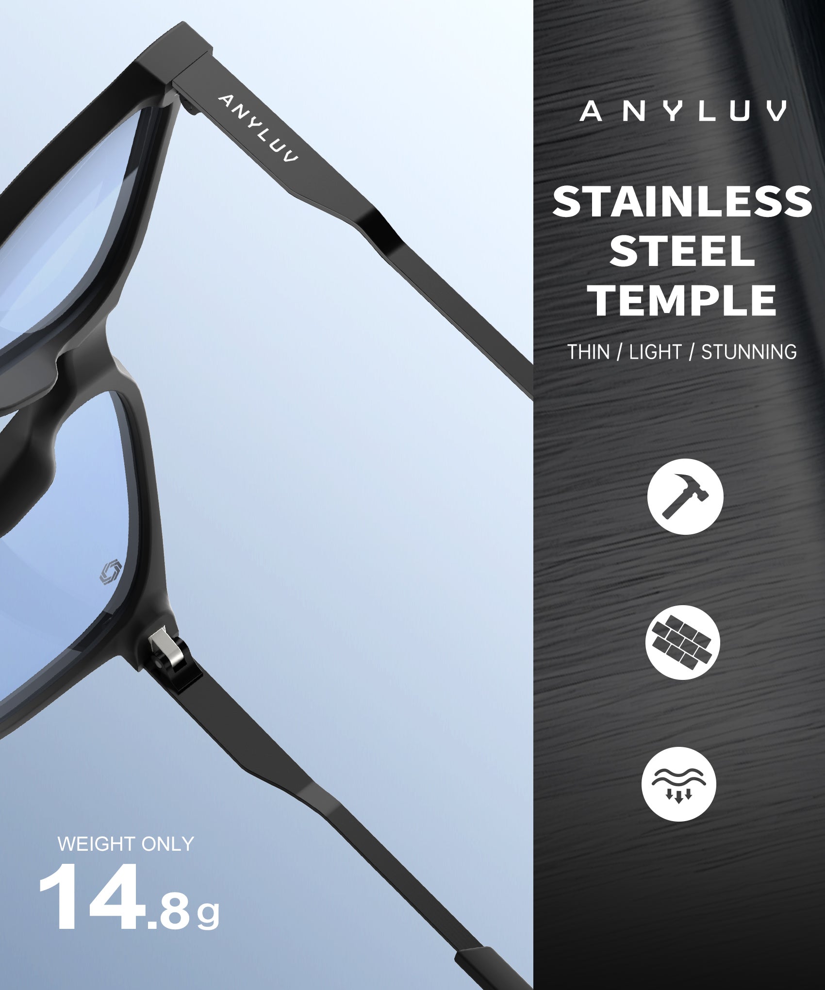 ANYLUV Reading Glasses Men/Women, Anti Eyestrain Blue Light Reader for Women, Metal Cheaters Reading Computer Glasses(WMAN114-2EP-L150)