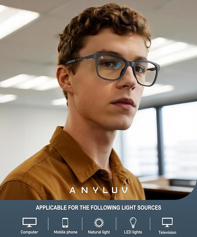 ANYLUV Blue Light Glasses for Men, Lightweight Computer Gaming Glasses, Stylish Anti Eyestrain Blue Light Blocking Men A114-2EP